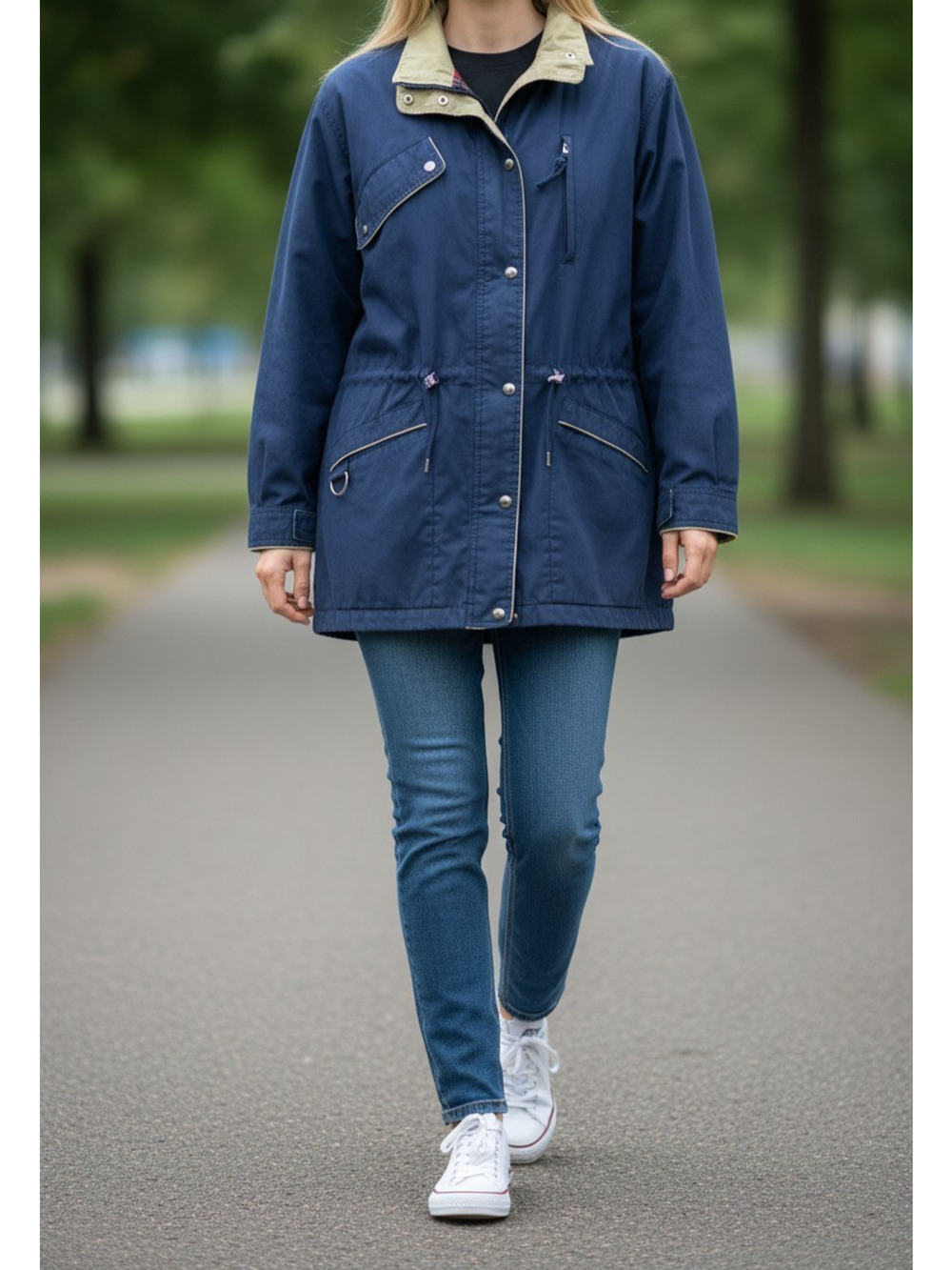 Cabin Creek Women's 2X Blue Lightweight Lined Parka Jacket Plus Size Snap & Zip